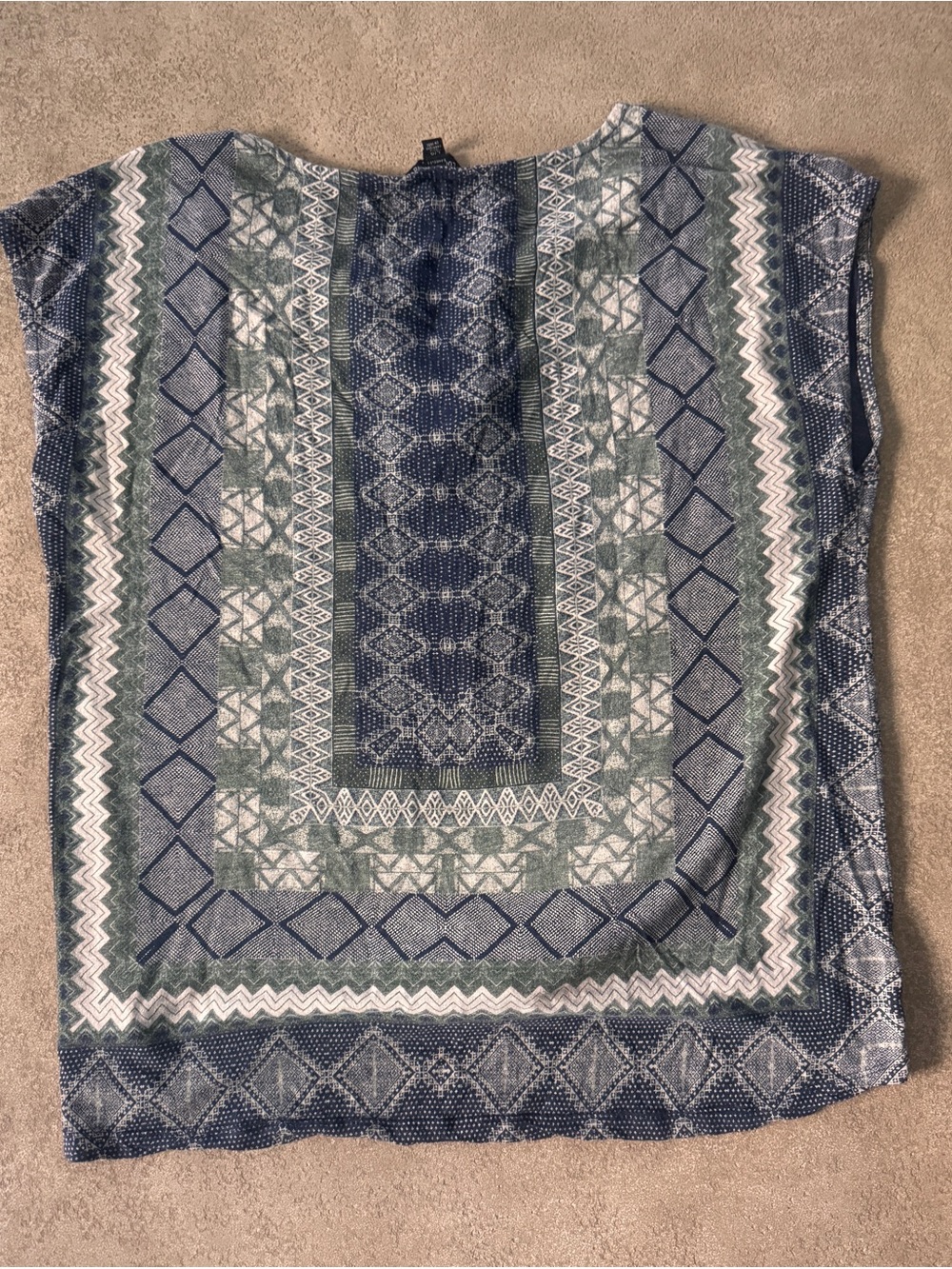 Lucky Brand Blue Green Boho Tie Front Top Large Tribal Print Short Sleeve - Picture 3 of 9